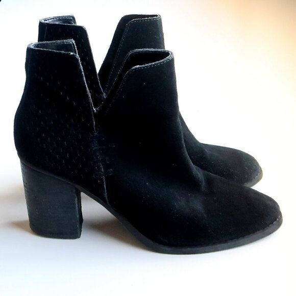 Steve Madden Shepp Black Suede Leather Block Heel Ankle Boots Booties Size 7.5 - Picture 2 of 15